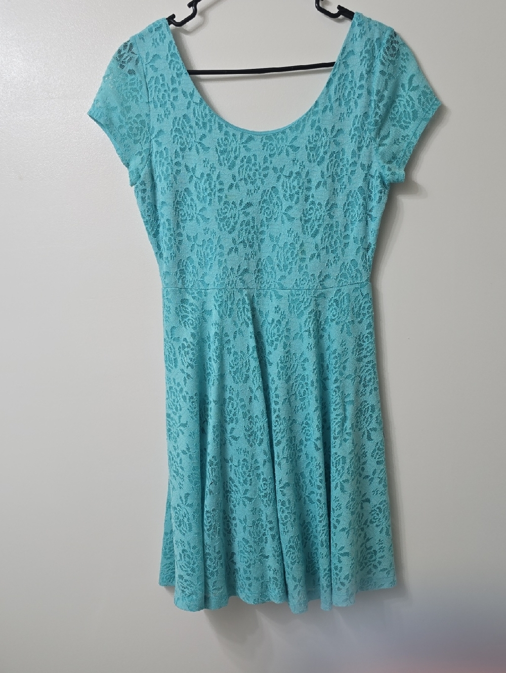 Soprano Aqua Lace Fit & Flare Mini Dress